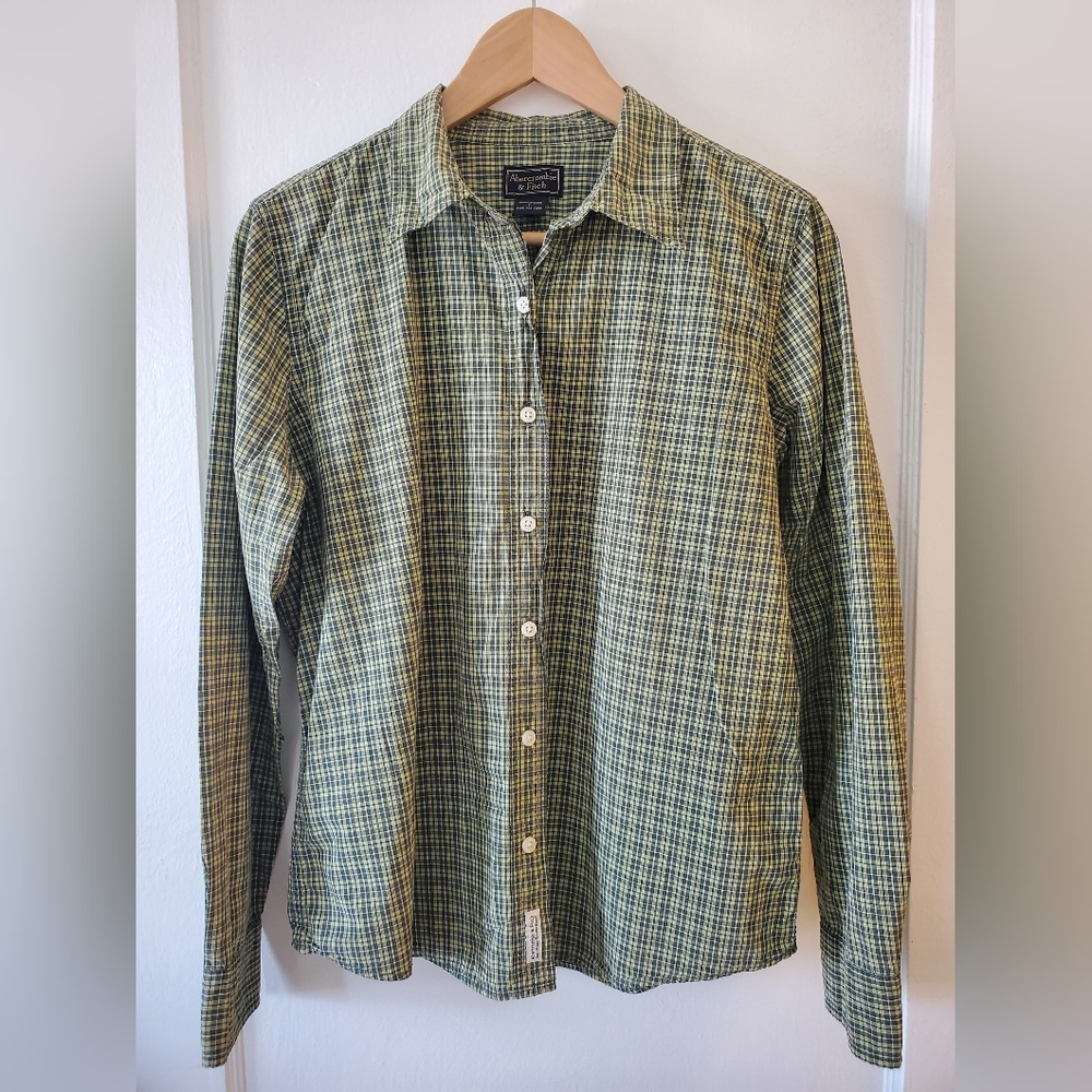 Vintage 90's Abercrombie & Fitch Green Plaid Button Down Shirt Women's Sz L